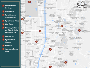 Map showing points of interest in Kyoto