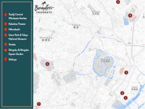 Map showing points of interest in Tokyo