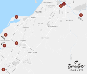 Map showing points of interest in Nelson, New Zealand