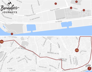 Map showing points of interest in Lisbon