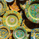 A dramatic arrangement of colorful Italian plates