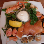 A large plate of seafood