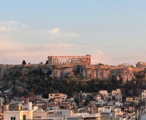 Image of the Greek Acropolis overlooking the city of Athens, where Boundless Journeys Greek hiking tour will take you.